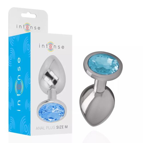 Plug anal en metal aluminium avec verre bleu taille m – cosmétique intime de qualité
